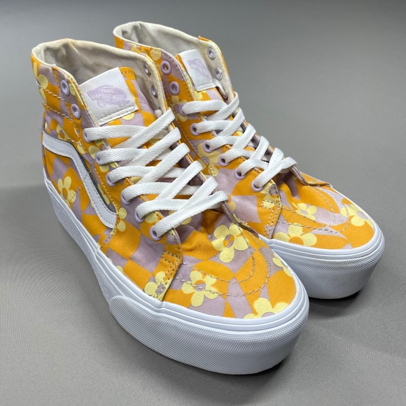 VANS Shoes Womens 8.5 purple orange checkerboard sk8-hi platform high top retro - Picture 1 of 14